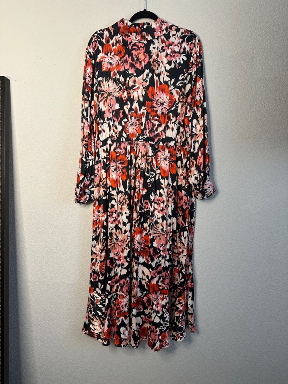 Lane Bryant Black Floral Wrap Dress with Coral & Blush Blooms - Picture 8 of 8